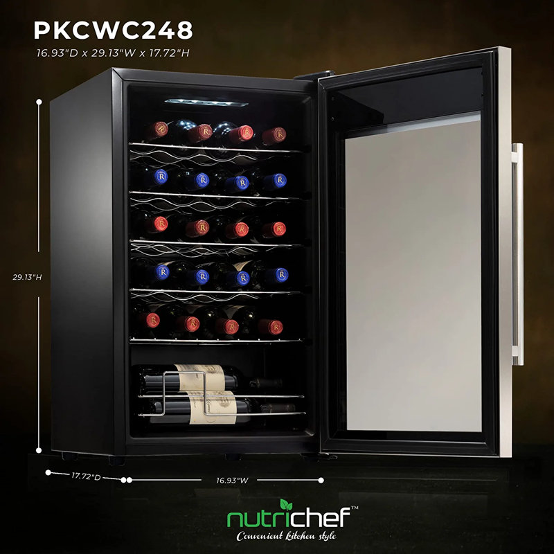 NutriChef 16.93'' 24 Bottle and Can Single Zone Freestanding Wine